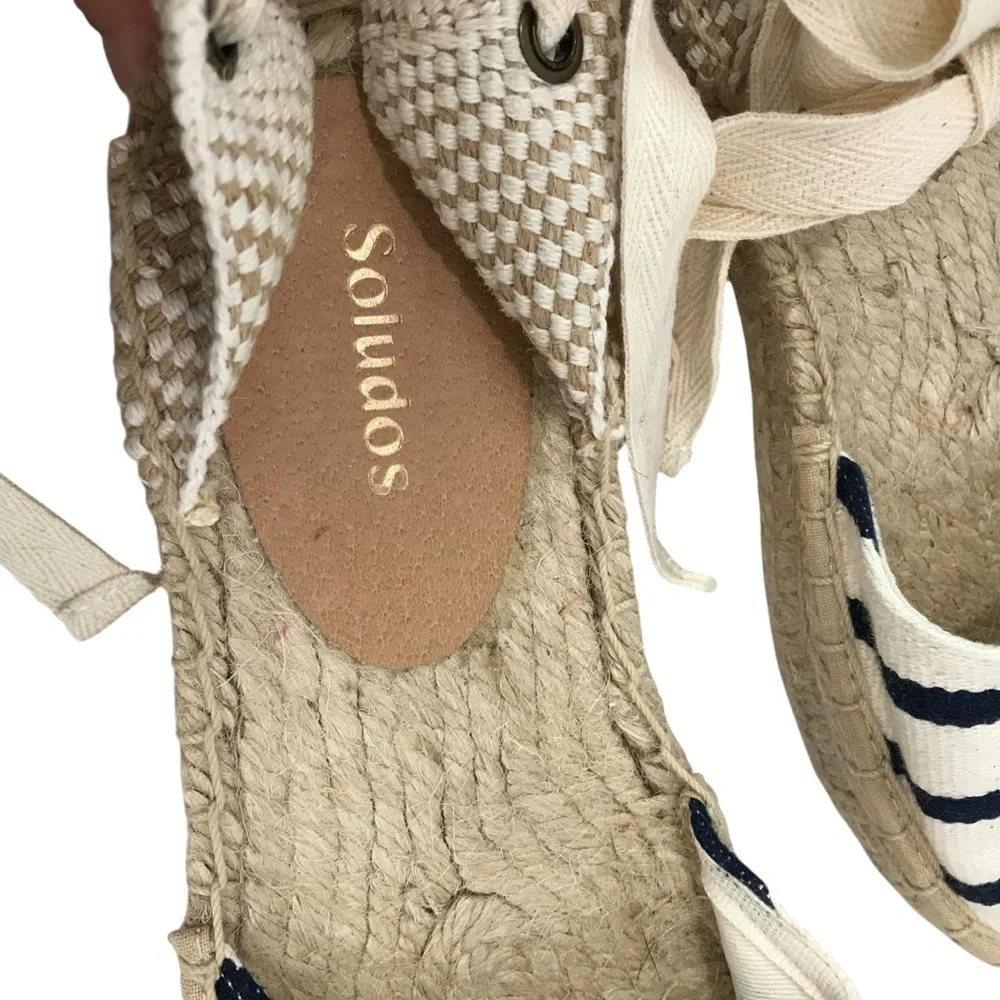 Soludos Women’s Blue Navy/White Espadrille Sandals Lace Up Ankle US Size 6.5